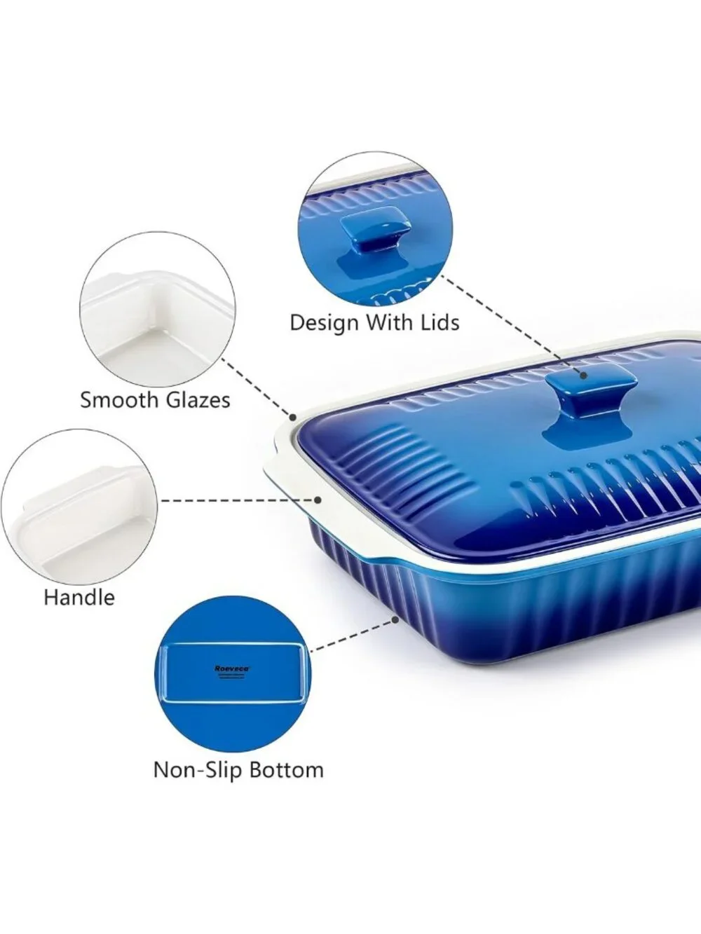 Large 5.5 Quart Ceramic Baking Dish with Lid, 13.5x9 Lasagna Pan, Microwave